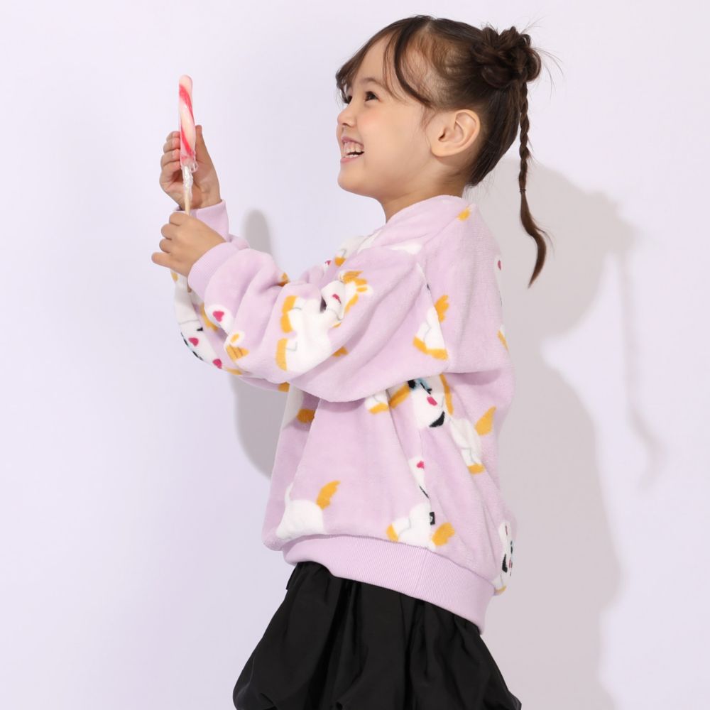【ベビードール】バターカップ ボア総柄トレーナー 1004K / ベビーサイズ キッズ トップス 長袖 プルオーバー クルーネック ボア もこもこ あったか かわいい 防寒 ユニコーン