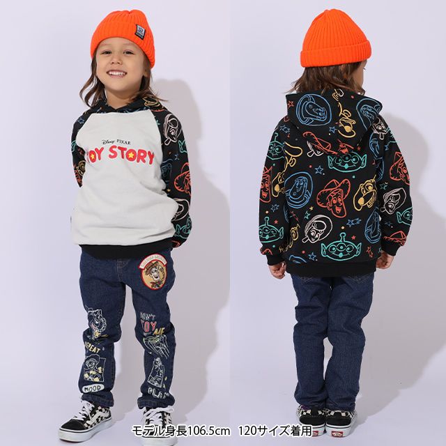 【ベビードール】トイ・ストーリー 親子お揃い 総柄切替パーカー 1006K / ベビーサイズ キッズ トップス 長袖 プルオーバー フーディ ネオン リンクコーデ ペアルック 親子コーデ ウッディ バズ スリンキー リトルグリーンメン ボーピープ