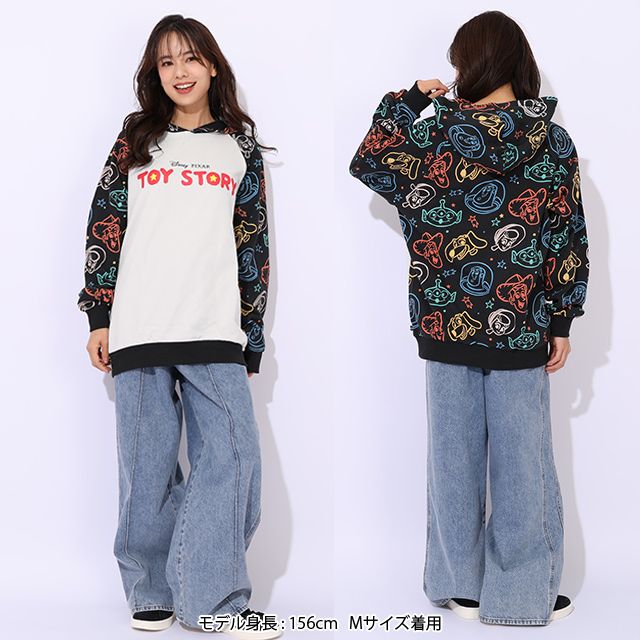 【ベビードール】トイ・ストーリー 親子お揃い 総柄切替パーカー 1006A / 大人 ユニセックス 男女兼用 トップス 長袖 プルオーバー フーディ ネオン リンクコーデ ペアルック 親子コーデ ウッディ バズ スリンキー リトルグリーンメン ボーピープ
