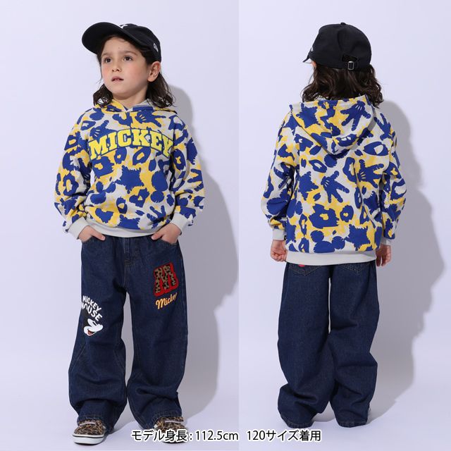 【ベビードール】ミッキー 親子お揃い アニマル総柄パーカー 1008K / ベビーサイズ キッズ トップス 長袖 フーディ プルオーバー リンクコーデ ペアルック 親子コーデ スウェット 春秋冬