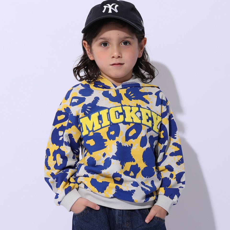 【ベビードール】ミッキー 親子お揃い アニマル総柄パーカー 1008K / ベビーサイズ キッズ トップス 長袖 フーディ プルオーバー リンクコーデ ペアルック 親子コーデ スウェット 春秋冬