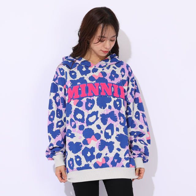 【ベビードール】ミニー 親子お揃い アニマル総柄パーカー 1008A / 大人 ユニセックス 男女兼用 リンクコーデ ペアルック 親子コーデ トップス 長袖 フーディ プルオーバー スウェット 春秋冬