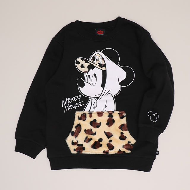 【ベビードール】ミッキー 親子お揃い アニマル柄ボアポケット トレーナー 1009K / ベビーサイズ キッズ 長袖 スウェット ボア カンガルーポケット アニマル柄 リンクコーデ ペアルック 親子コーデ