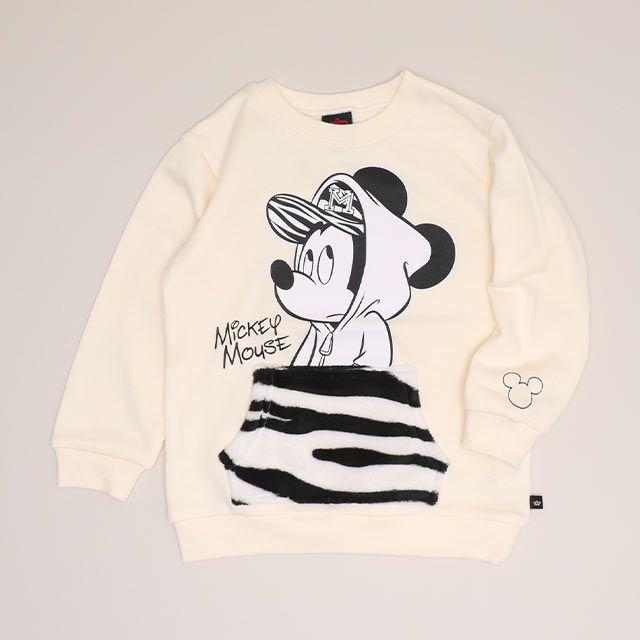 【ベビードール】ミッキー 親子お揃い アニマル柄ボアポケット トレーナー 1009K / ベビーサイズ キッズ 長袖 スウェット ボア カンガルーポケット アニマル柄 リンクコーデ ペアルック 親子コーデ