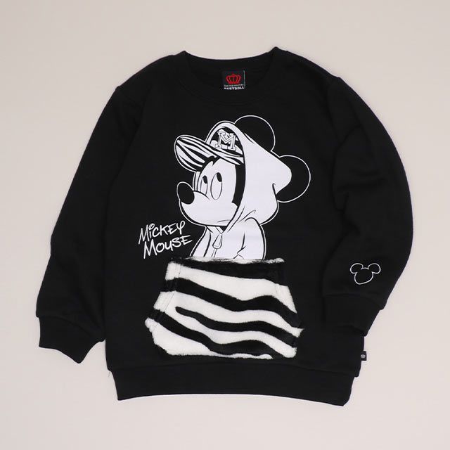 【ベビードール】ミッキー 親子お揃い アニマル柄ボアポケット トレーナー 1009K / ベビーサイズ キッズ 長袖 スウェット ボア カンガルーポケット アニマル柄 リンクコーデ ペアルック 親子コーデ