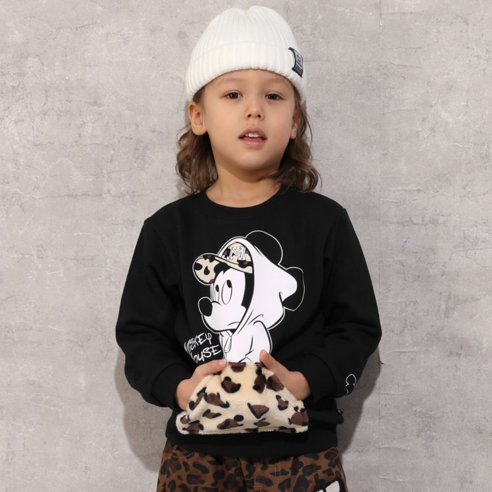 【ベビードール】ミッキー 親子お揃い アニマル柄ボアポケット トレーナー 1009K / ベビーサイズ キッズ 長袖 スウェット ボア カンガルーポケット アニマル柄 リンクコーデ ペアルック 親子コーデ
