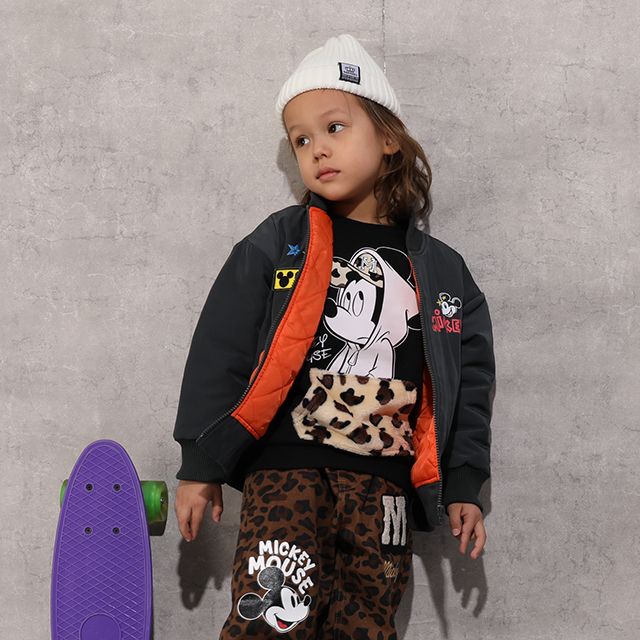【ベビードール】ミッキー 親子お揃い アニマル柄ボアポケット トレーナー 1009K / ベビーサイズ キッズ 長袖 スウェット ボア カンガルーポケット アニマル柄 リンクコーデ ペアルック 親子コーデ