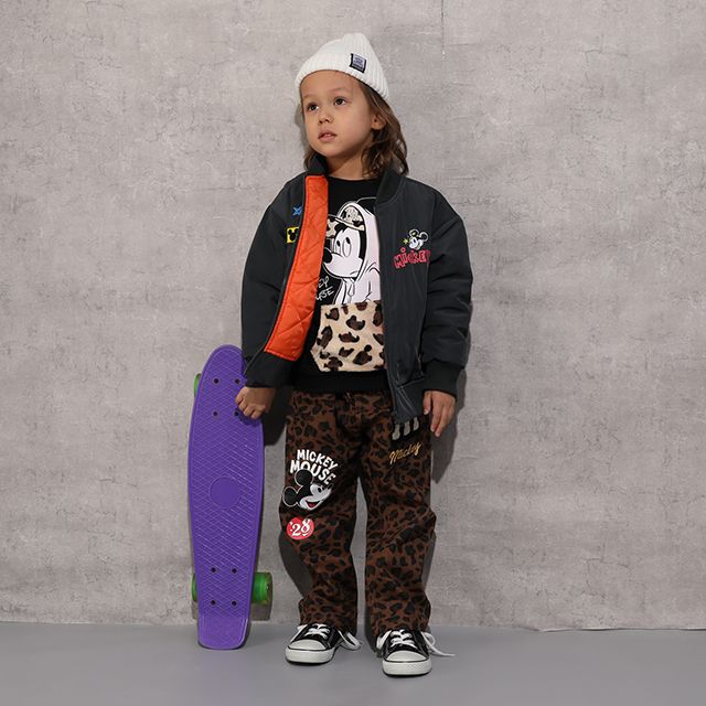 【ベビードール】ミッキー 親子お揃い アニマル柄ボアポケット トレーナー 1009K / ベビーサイズ キッズ 長袖 スウェット ボア カンガルーポケット アニマル柄 リンクコーデ ペアルック 親子コーデ