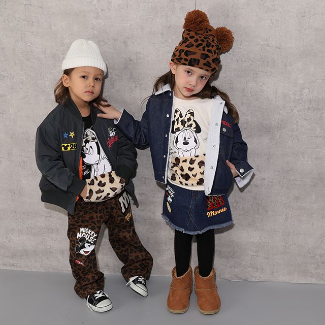 【ベビードール】ミッキー 親子お揃い アニマル柄ボアポケット トレーナー 1009K / ベビーサイズ キッズ 長袖 スウェット ボア カンガルーポケット アニマル柄 リンクコーデ ペアルック 親子コーデ