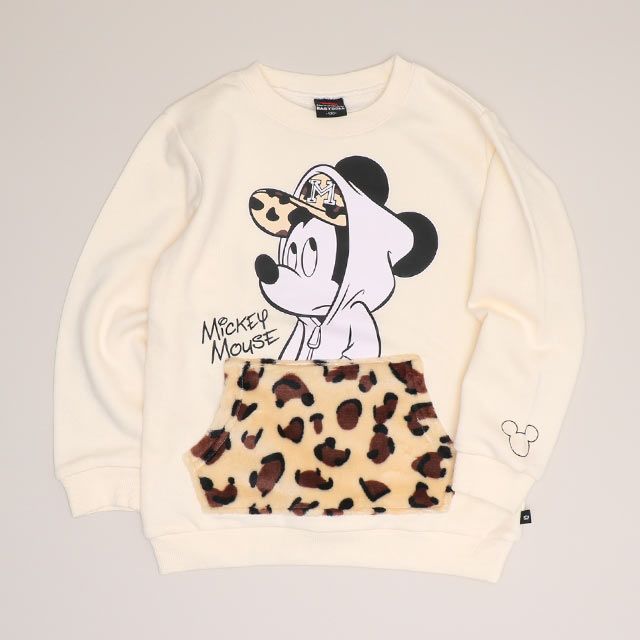 【ベビードール】ミッキー 親子お揃い アニマル柄ボアポケット トレーナー 1009K / ベビーサイズ キッズ 長袖 スウェット ボア カンガルーポケット アニマル柄 リンクコーデ ペアルック 親子コーデ