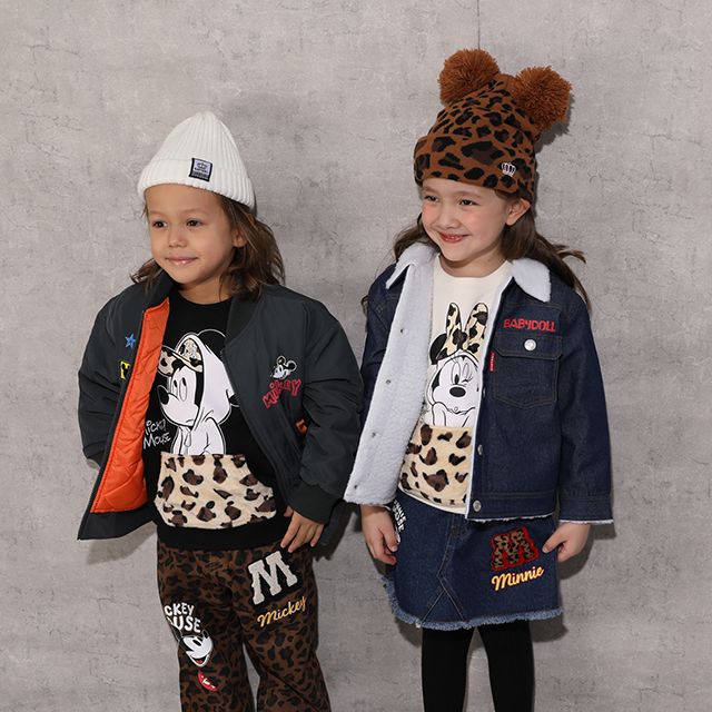 【ベビードール】ミニー 親子お揃い アニマル柄ボアポケット トレーナー 1009K / ベビーサイズ キッズ 長袖 スウェット ボア カンガルーポケット アニマル柄 リンクコーデ ペアルック 親子コーデ