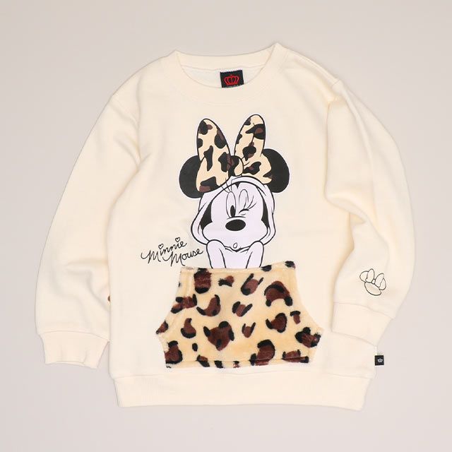 【ベビードール】ミニー 親子お揃い アニマル柄ボアポケット トレーナー 1009K / ベビーサイズ キッズ 長袖 スウェット ボア カンガルーポケット アニマル柄 リンクコーデ ペアルック 親子コーデ