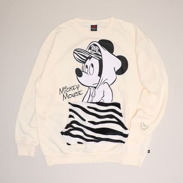 【ベビードール】ミッキー 親子お揃い アニマル柄ボアポケット トレーナー 1009A / 大人 ユニセックス 男女兼用 長袖 スウェット ボア カンガルーポケット アニマル柄 リンクコーデ ペアルック 親子コーデ