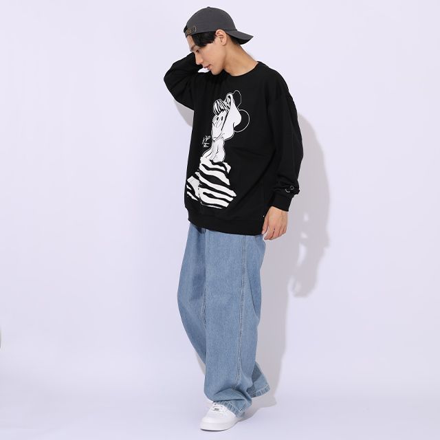 【ベビードール】ミッキー 親子お揃い アニマル柄ボアポケット トレーナー 1009A / 大人 ユニセックス 男女兼用 長袖 スウェット ボア カンガルーポケット アニマル柄 リンクコーデ ペアルック 親子コーデ