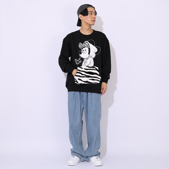 【ベビードール】ミッキー 親子お揃い アニマル柄ボアポケット トレーナー 1009A / 大人 ユニセックス 男女兼用 長袖 スウェット ボア カンガルーポケット アニマル柄 リンクコーデ ペアルック 親子コーデ