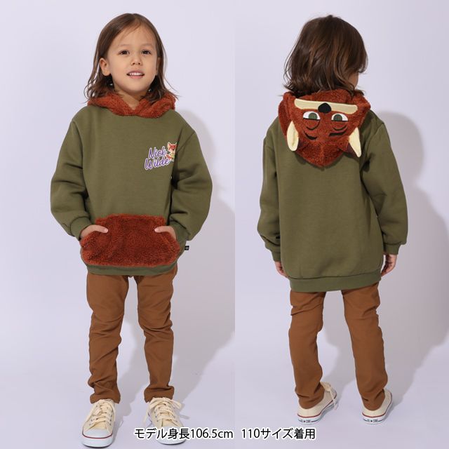 【ベビードール】ニック なりきるフードボア裏起毛パーカー 1013K / ベビーサイズ キッズ トップス 長袖 フーディ プルオーバー 裏起毛 ふわふわ もこもこ ボア素材 立体モチーフ 防寒 なりきれる 仮装 コスプレ