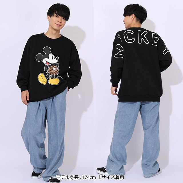 【ベビードール】ミッキー 親子お揃い ヒョウ柄裏起毛トレーナー 1014A / 大人 ユニセックス 男女兼用 長袖 裏起毛 アップリケ アニマル柄 リンクコーデ ペアルック 親子コーデ あったか 防寒