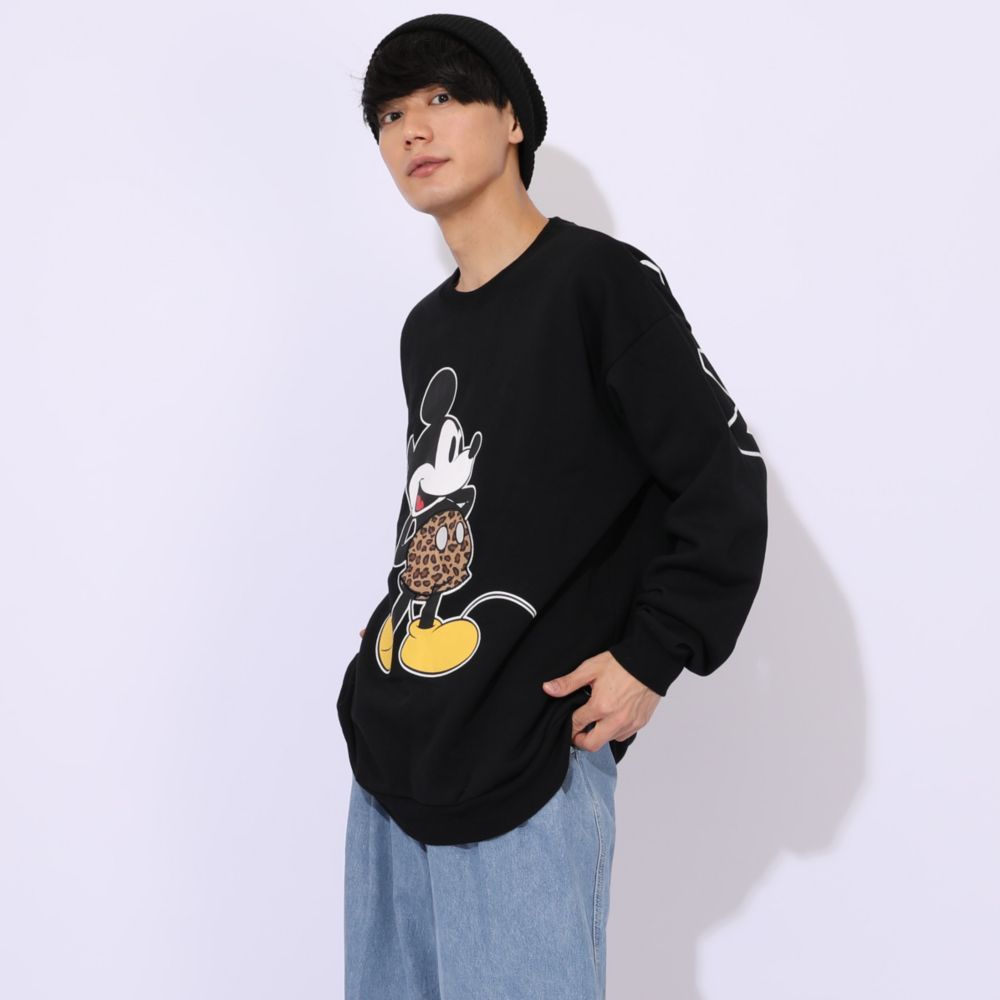 【ベビードール】ミッキー 親子お揃い ヒョウ柄裏起毛トレーナー 1014A / 大人 ユニセックス 男女兼用 長袖 裏起毛 アップリケ アニマル柄 リンクコーデ ペアルック 親子コーデ あったか 防寒