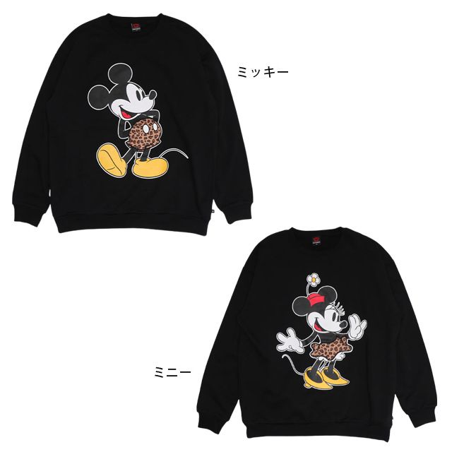 【ベビードール】ミニー 親子お揃い ヒョウ柄裏起毛トレーナー 1014A / 大人 ユニセックス 男女兼用 長袖 裏起毛 アップリケ アニマル柄 リンクコーデ ペアルック 親子コーデ あったか 防寒