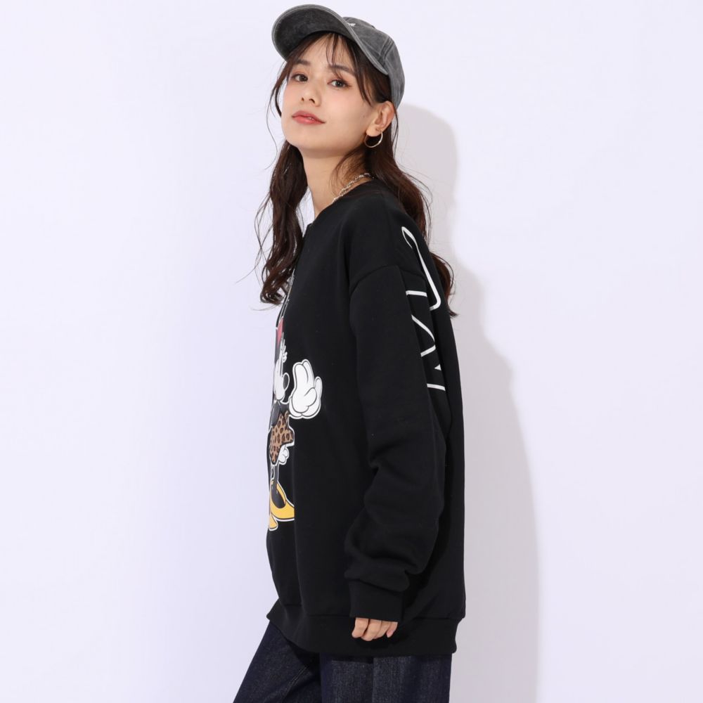 【ベビードール】ミニー 親子お揃い ヒョウ柄裏起毛トレーナー 1014A / 大人 ユニセックス 男女兼用 長袖 裏起毛 アップリケ アニマル柄 リンクコーデ ペアルック 親子コーデ あったか 防寒