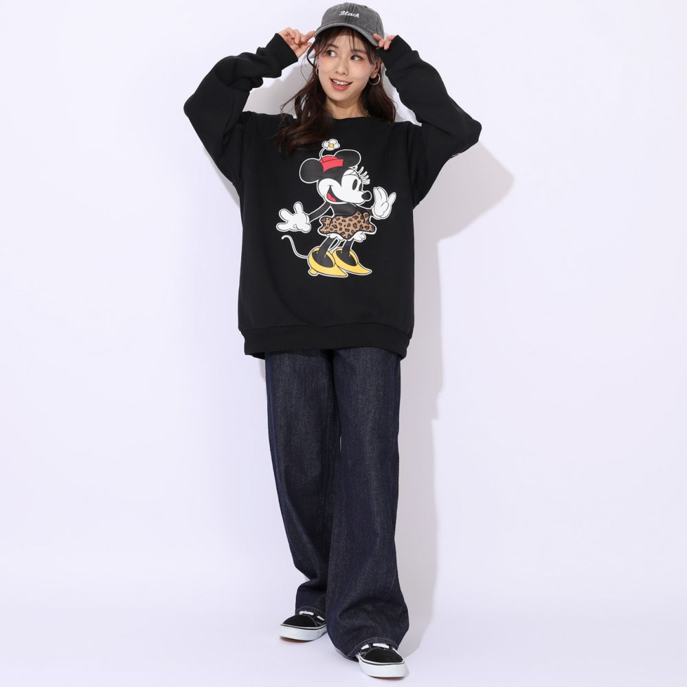 【ベビードール】ミニー 親子お揃い ヒョウ柄裏起毛トレーナー 1014A / 大人 ユニセックス 男女兼用 長袖 裏起毛 アップリケ アニマル柄 リンクコーデ ペアルック 親子コーデ あったか 防寒