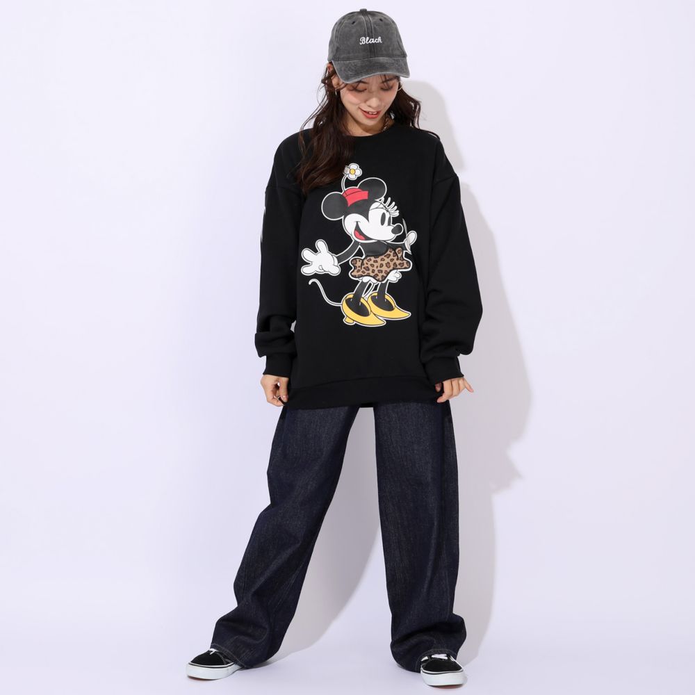 【ベビードール】ミニー 親子お揃い ヒョウ柄裏起毛トレーナー 1014A / 大人 ユニセックス 男女兼用 長袖 裏起毛 アップリケ アニマル柄 リンクコーデ ペアルック 親子コーデ あったか 防寒