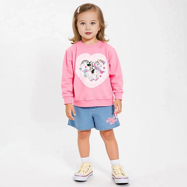 【ベビードール】ミニー ハートフリルトレーナー 1015K / ベビーサイズ キッズ トップス 長袖 スウェット フリル キラキラ ラメ ユニコーン ラブリー ガーリー