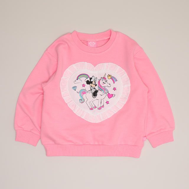 【ベビードール】ミニー ハートフリルトレーナー 1015K / ベビーサイズ キッズ トップス 長袖 スウェット フリル キラキラ ラメ ユニコーン ラブリー ガーリー