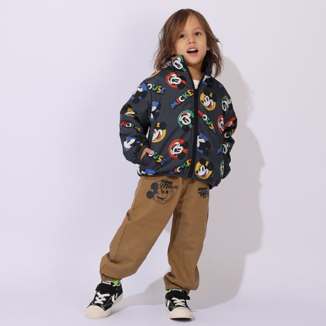 【ベビードール】ミッキー リバーシブルアウター 1016K / ベビーサイズ キッズ トップス 長袖 アウター 羽織り 上着 ブルゾン 中綿 フリース ボアアウター あったか 防寒 リバーシブル 2WEY プチプライス 秋冬