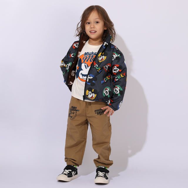 【ベビードール】ミッキー リバーシブルアウター 1016K / ベビーサイズ キッズ トップス 長袖 アウター 羽織り 上着 ブルゾン 中綿 フリース ボアアウター あったか 防寒 リバーシブル 2WEY プチプライス 秋冬