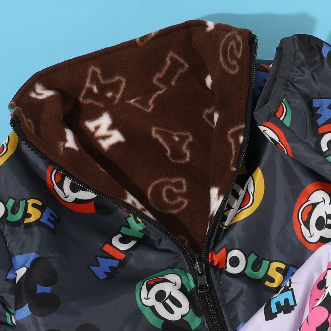 【ベビードール】ミッキー リバーシブルアウター 1016K / ベビーサイズ キッズ トップス 長袖 アウター 羽織り 上着 ブルゾン 中綿 フリース ボアアウター あったか 防寒 リバーシブル 2WEY プチプライス 秋冬