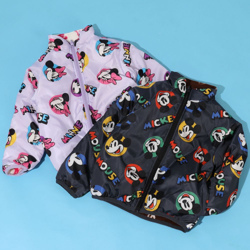 【ベビードール】ミッキー リバーシブルアウター 1016K / ベビーサイズ キッズ トップス 長袖 アウター 羽織り 上着 ブルゾン 中綿 フリース ボアアウター あったか 防寒 リバーシブル 2WEY プチプライス 秋冬