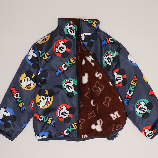 【ベビードール】ミッキー リバーシブルアウター 1016K / ベビーサイズ キッズ トップス 長袖 アウター 羽織り 上着 ブルゾン 中綿 フリース ボアアウター あったか 防寒 リバーシブル 2WEY プチプライス 秋冬