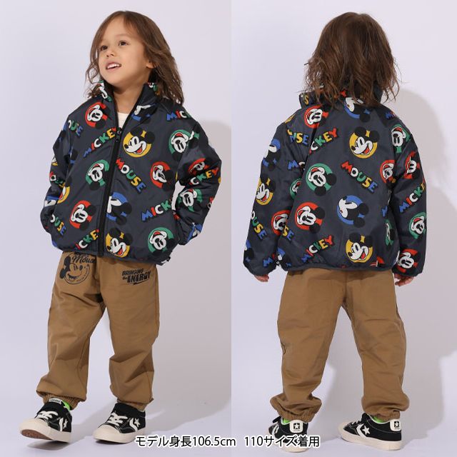 【ベビードール】ミッキー リバーシブルアウター 1016K / ベビーサイズ キッズ トップス 長袖 アウター 羽織り 上着 ブルゾン 中綿 フリース ボアアウター あったか 防寒 リバーシブル 2WEY プチプライス 秋冬