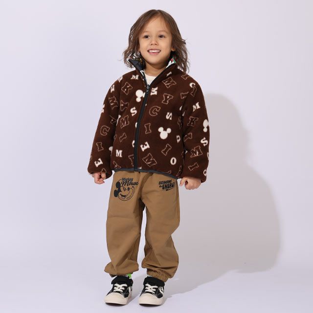 【ベビードール】ミッキー リバーシブルアウター 1016K / ベビーサイズ キッズ トップス 長袖 アウター 羽織り 上着 ブルゾン 中綿 フリース ボアアウター あったか 防寒 リバーシブル 2WEY プチプライス 秋冬