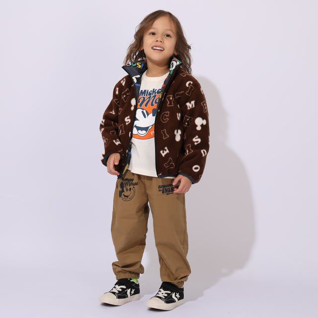 【ベビードール】ミッキー リバーシブルアウター 1016K / ベビーサイズ キッズ トップス 長袖 アウター 羽織り 上着 ブルゾン 中綿 フリース ボアアウター あったか 防寒 リバーシブル 2WEY プチプライス 秋冬