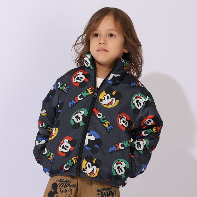 【ベビードール】ミッキー リバーシブルアウター 1016K / ベビーサイズ キッズ トップス 長袖 アウター 羽織り 上着 ブルゾン 中綿 フリース ボアアウター あったか 防寒 リバーシブル 2WEY プチプライス 秋冬