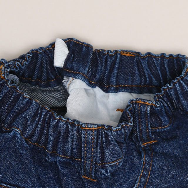 【ベビードール】ミッキー ワッペンデニムロングパンツ 1017K / ベビーサイズ キッズ ボトムス 長ズボン ジーパン ジーンズ ツイルパンツ ワイドパンツ アニマル柄 ヒョウ柄 ダメージ加工 ウエスト総ゴム ゴム穴付き フェイクボタン ベルトループ リンクコーデ ペアルック