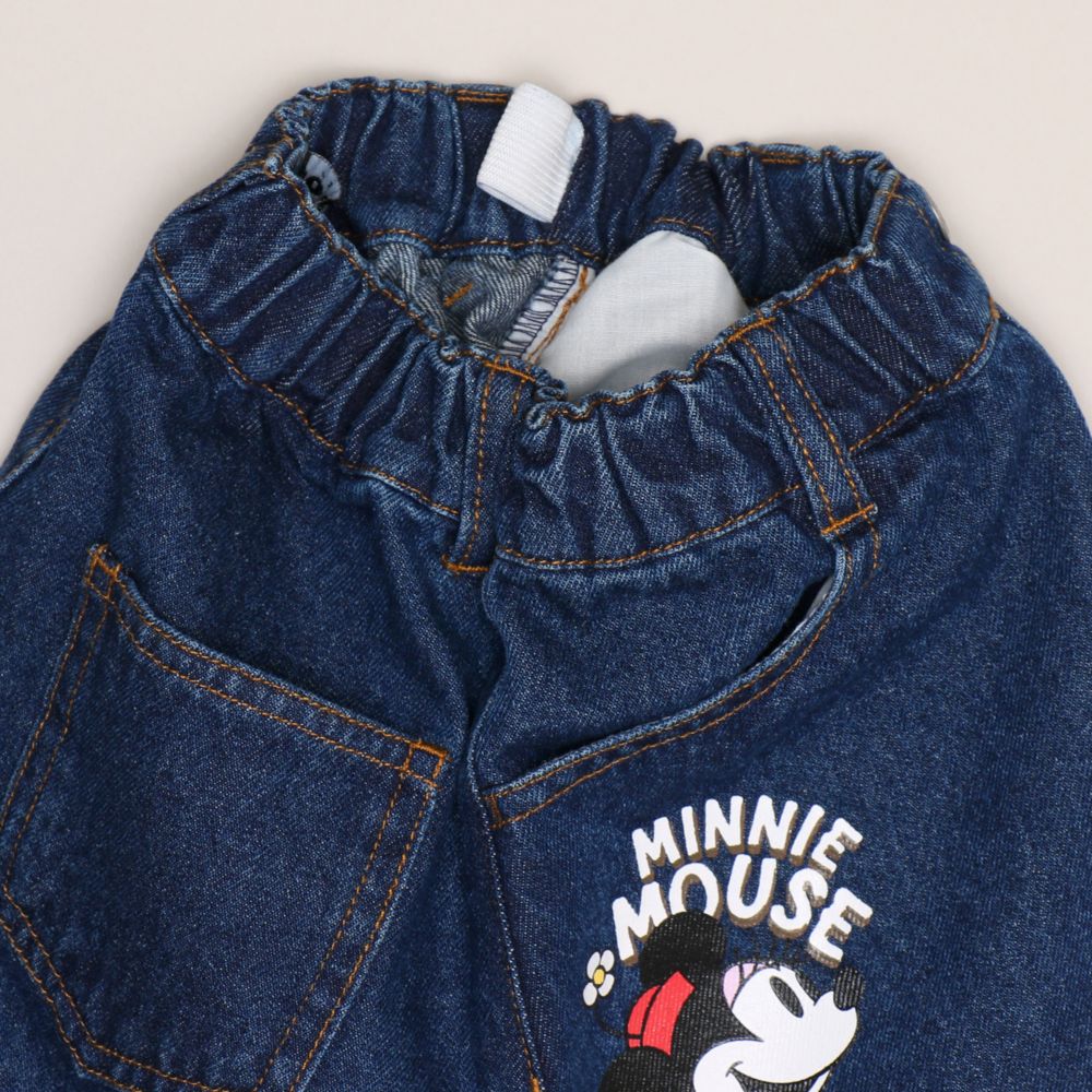 【ベビードール】ミニー ワッペンデニムスカート 1018K / ベビーサイズ キッズ ボトムス スカート ミニスカート デニム ツイル アニマル柄 ヒョウ柄 ダメージ加工 ウエスト総ゴム ゴム穴付き フェイクボタン ベルトループ リンクコーデ ペアルック