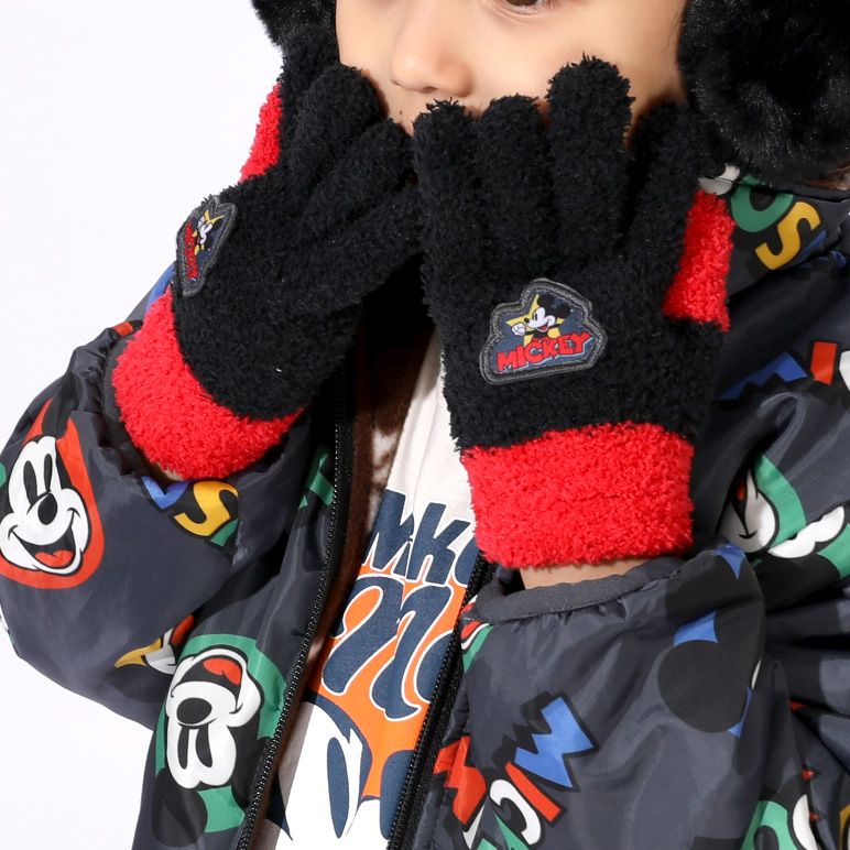 【ベビードール】ミッキー 手袋 1020 / キッズ 手袋 ミトン ５本指 マシュマロボア ふわふわ もこもこ あったか 防寒 雑貨 小物