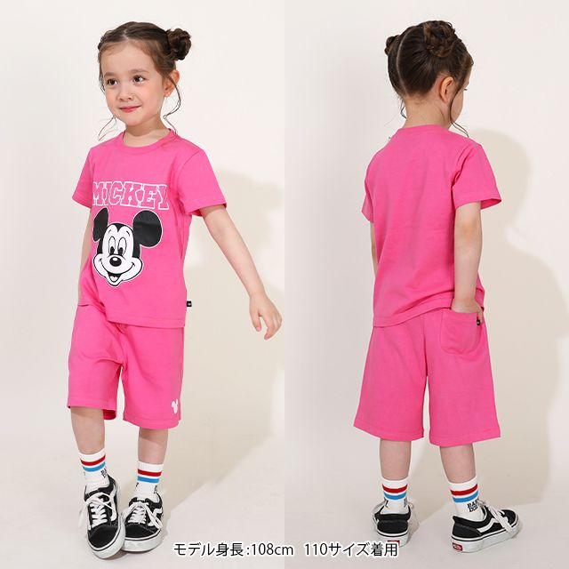 【ベビードール】ミッキー プチプラキャラクターセットアップ 1026K / ベビーサイズ キッズ トップス ボトムス 上下２点セット 半袖 半ズボン ハーフパンツ ウエスト総ゴム ゴム穴付き コーデセット 天竺素材