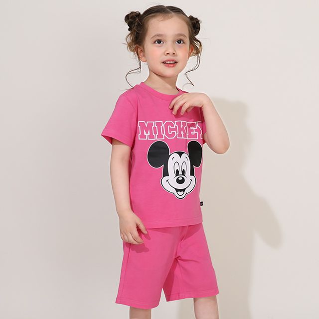 【ベビードール】ミッキー プチプラキャラクターセットアップ 1026K / ベビーサイズ キッズ トップス ボトムス 上下２点セット 半袖 半ズボン ハーフパンツ ウエスト総ゴム ゴム穴付き コーデセット 天竺素材