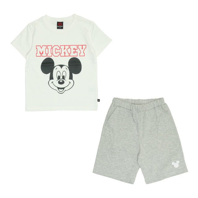 【ベビードール】ミッキー プチプラキャラクターセットアップ 1026K / ベビーサイズ キッズ トップス ボトムス 上下２点セット 半袖 半ズボン ハーフパンツ ウエスト総ゴム ゴム穴付き コーデセット 天竺素材