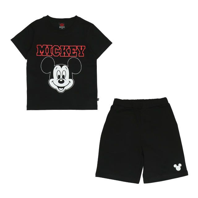 【ベビードール】ミッキー プチプラキャラクターセットアップ 1026K / ベビーサイズ キッズ トップス ボトムス 上下２点セット 半袖 半ズボン ハーフパンツ ウエスト総ゴム ゴム穴付き コーデセット 天竺素材