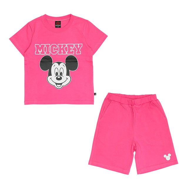 【ベビードール】ミッキー プチプラキャラクターセットアップ 1026K / ベビーサイズ キッズ トップス ボトムス 上下２点セット 半袖 半ズボン ハーフパンツ ウエスト総ゴム ゴム穴付き コーデセット 天竺素材