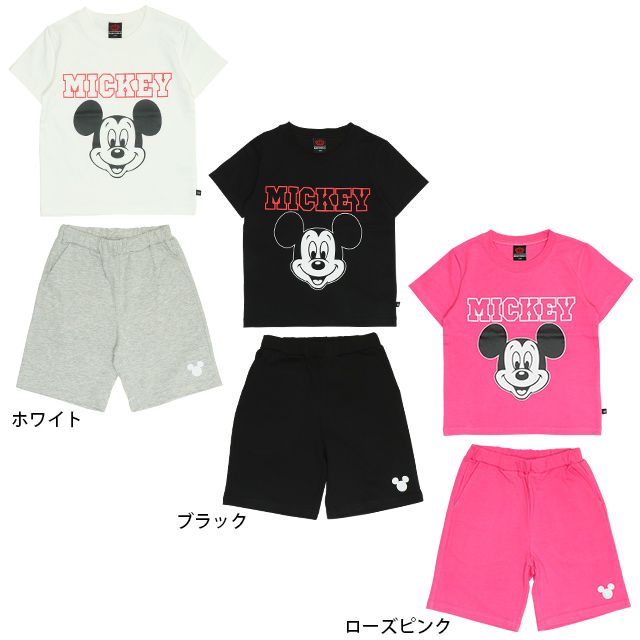 【ベビードール】ミッキー プチプラキャラクターセットアップ 1026K / ベビーサイズ キッズ トップス ボトムス 上下２点セット 半袖 半ズボン ハーフパンツ ウエスト総ゴム ゴム穴付き コーデセット 天竺素材