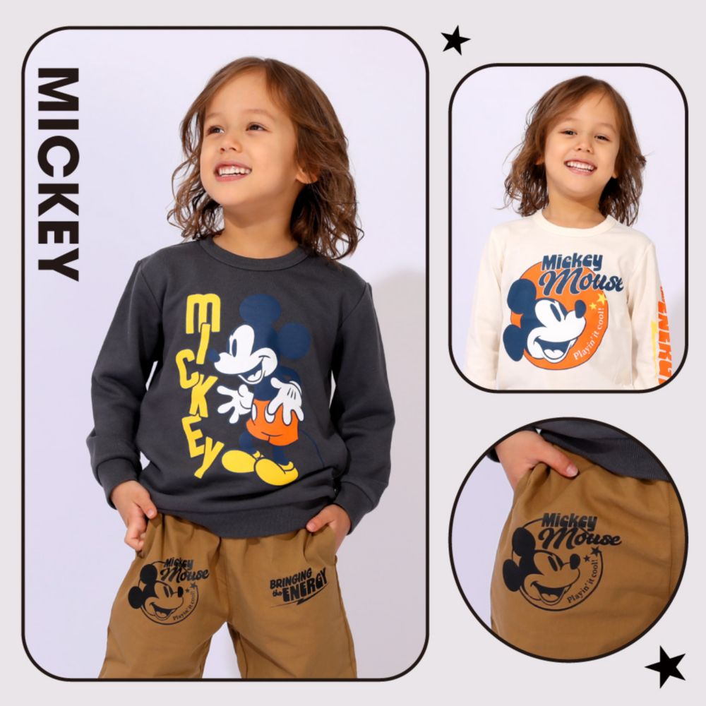 【ベビードール】ミッキー キャラクター3点セット 1028K / ベビーサイズ キッズ 長袖 トップス ボトムス トレーナー ロンT 長袖Tシャツ ロングパンツ 長ズボン 春秋冬 福袋 セット商品 お得なセット オリジナルバッグ付き 3点セット トータルコーディネート