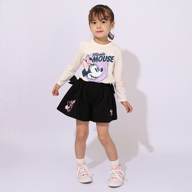 【ベビードール】ミニー キャラクター3点セット 1028K / ベビーサイズ キッズ 長袖 トップス ボトムス トレーナー ロンT 長袖Tシャツ ショートパンツ 短パン キュロット セット商品 オリジナルバッグ付き 3点セット トータルコーディネート