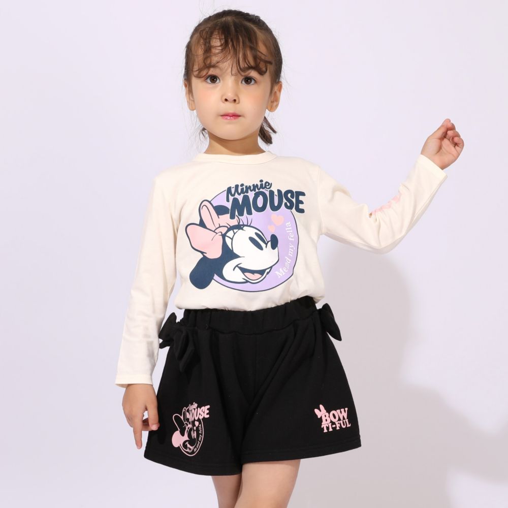 【ベビードール】ミニー キャラクター3点セット 1028K / ベビーサイズ キッズ 長袖 トップス ボトムス トレーナー ロンT 長袖Tシャツ ショートパンツ 短パン キュロット セット商品 オリジナルバッグ付き 3点セット トータルコーディネート