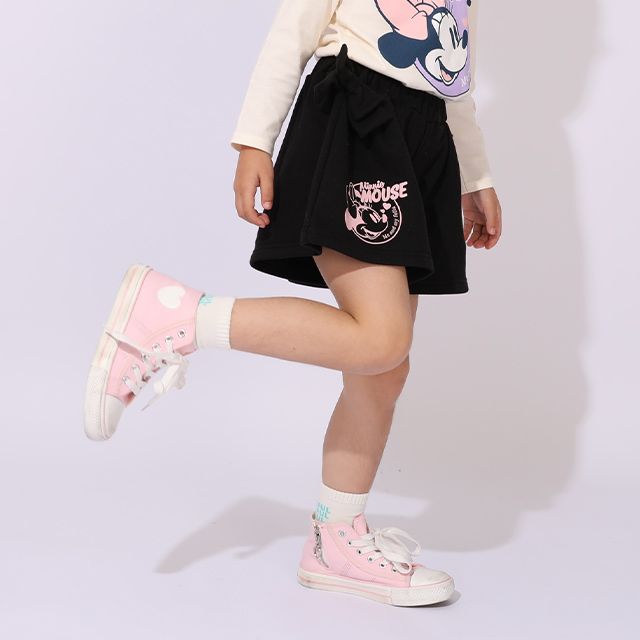 【ベビードール】ミニー キャラクター3点セット 1028K / ベビーサイズ キッズ 長袖 トップス ボトムス トレーナー ロンT 長袖Tシャツ ショートパンツ 短パン キュロット セット商品 オリジナルバッグ付き 3点セット トータルコーディネート